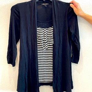 Black & White Lace Striped Blouse + Cardigan